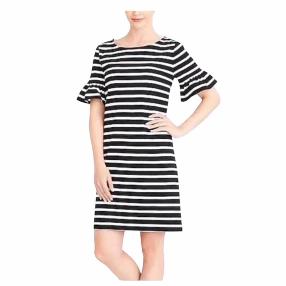 J. Crew Cotton Striped Ruffled Bell-Sleeve Shift T-shirt Dress. Size Small.